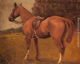 Hunter Canvas Paintings - A Saddled Hunter in a Landscape